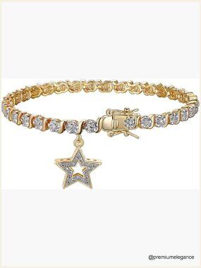 Diamond Accent Tennis Bracelet with Star Charm S-Link Chain 7.25 inch